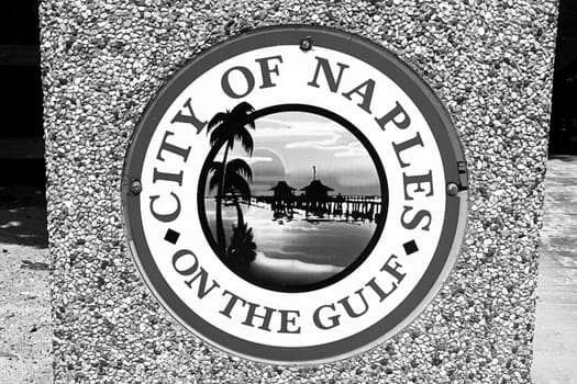 city of naples trash can black white