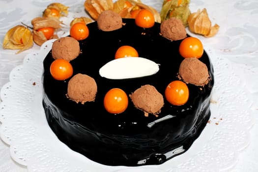 demi glace chocolate truffle  physalis cake