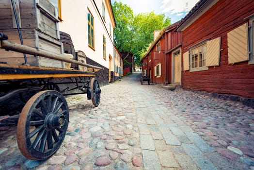 Skansen open-air museum and zoo in Sweden located on the island Djurgården in Stockholm. Old swedish traditional village. Scandinavia, Europe.