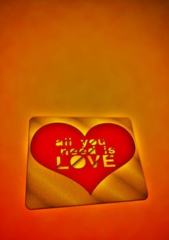 Dimensional inscription All you need is LOVE on background. 3D rendering.