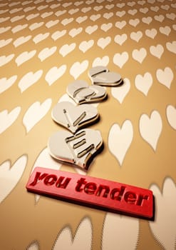 Dimensional inscription LOVE you tender on background. 3D rendering.