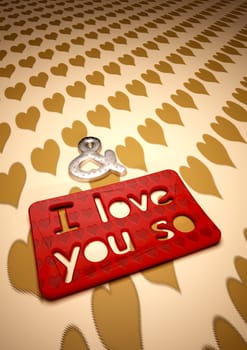 Dimensional inscription and I Love you so on background. 3D rendering.