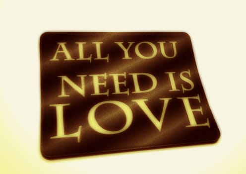 Dimensional inscription All you need is LOVE on background. 3D rendering.