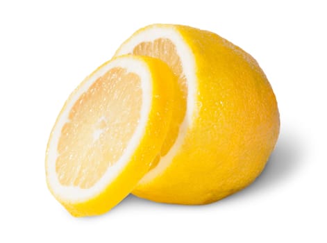 Half Of A Lemon With One Slice Isolated On White Background