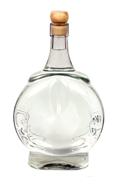 Strong alcohol in bottle of schnapps isolated on white background.