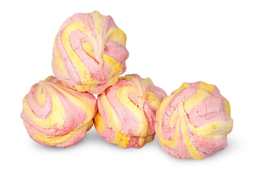 Four in the row yellow and pink marshmallow isolated on white background
