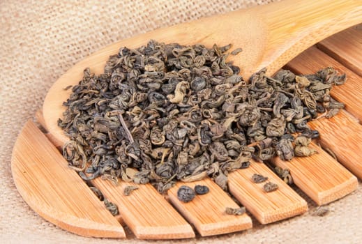 Green Tea On A Wooden Lattice Into Wooden Lattice