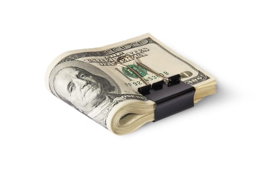 Dollar Bills With Clip Lying Isolated On White Background