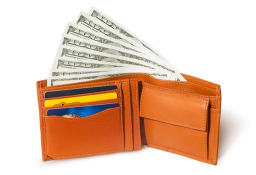 Dollars in the wallet isolated on white background
