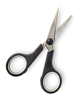 Disclosed small scissors with black handles isolated on white background
