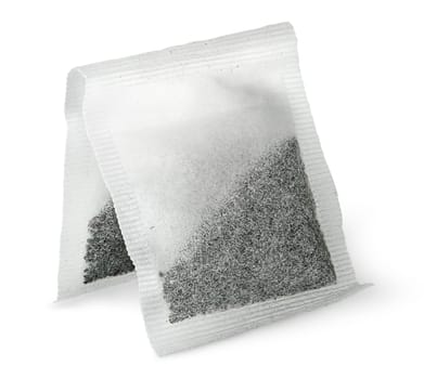 Dual tea bag vertically isolated on white background