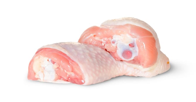 Two Raw Chicken Legs Lying On Each Other Isolated On White Background