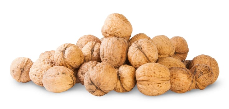 Many Walnut Piled Up Isolated On White Background