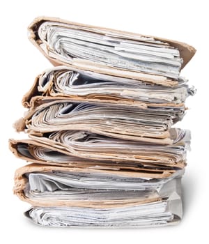 Old Files Arranged In Chaotic Stack Isolated On White Background