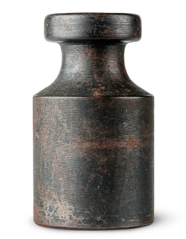 Old rusty scale weight isolated on white background
