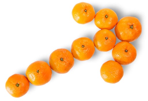 Ripe Juicy Orange Tangerine Lined As A Arrow Isolated On White Background