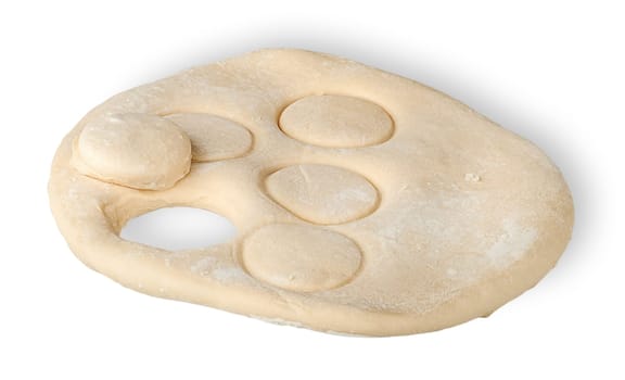 Roll out the dough with a cut part isolated on white background