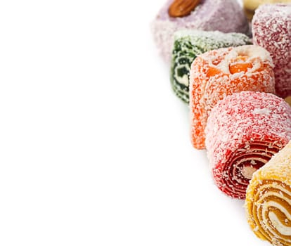 Pile of Turkish Delight in a vertical row isolated on white background