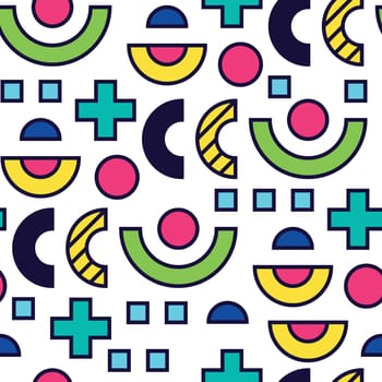 Seamless pattern in 90 80 style with simple geometric elements shapes