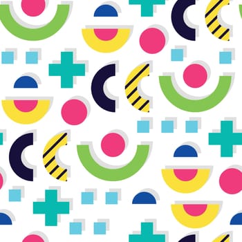 Seamless pattern in 90 80 style with simple geometric elements shapes