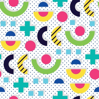 Seamless pattern in 90 80 style with simple geometric elements shapes