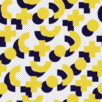 Seamless pattern in 90 80 style with simple geometric elements shapes