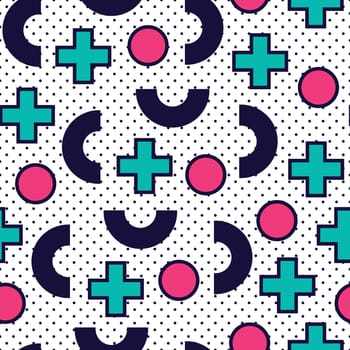 Seamless pattern in 90 80 style with simple geometric elements shapes