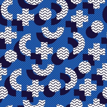 Seamless pattern in 90 80 style with simple geometric elements shapes