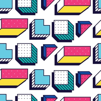 Seamless pattern in 90 80 style with simple geometric elements shapes