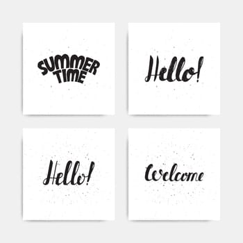 Greeting card with ribbon and word Hello. Vintage ribbon for card or banner. Vector Illustration