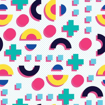 Seamless pattern in 90 80 style with simple geometric elements shapes