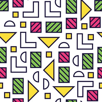 Seamless pattern in 90 80 style with simple geometric elements shapes