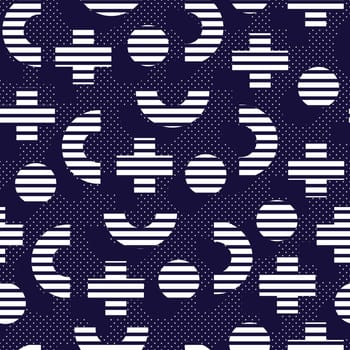 Seamless pattern in 90 80 style with simple geometric elements shapes