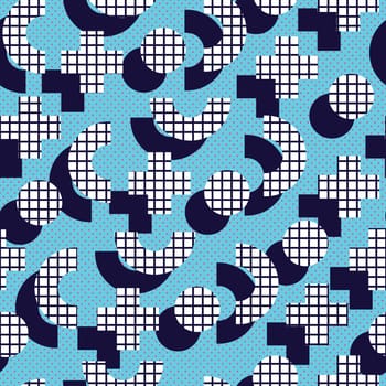 Seamless pattern in 90 80 style with simple geometric elements shapes