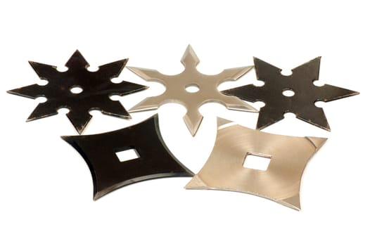 Five different shurikens are on white background.