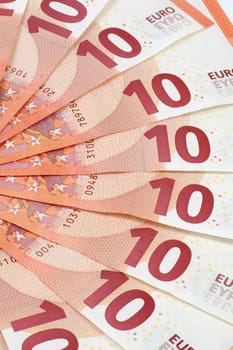 Euro banknotes of ten euro.