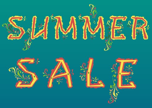 Inscription Summer Sale. Floral artistic font. Delicate letters with floral decor. Illustration.