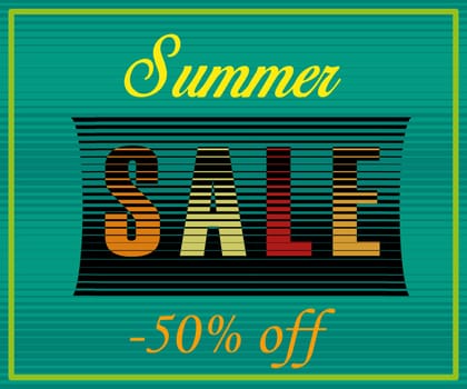 Summer Sale Inscription. Fifty percents off. Striped Colorful Letters. Illustration.
