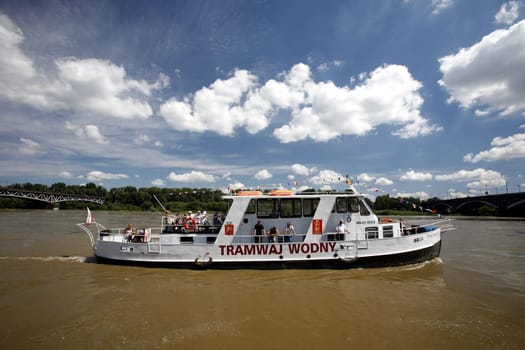 A Boat on the Wistla River in the City of Warsaw in Poland,East Europe.