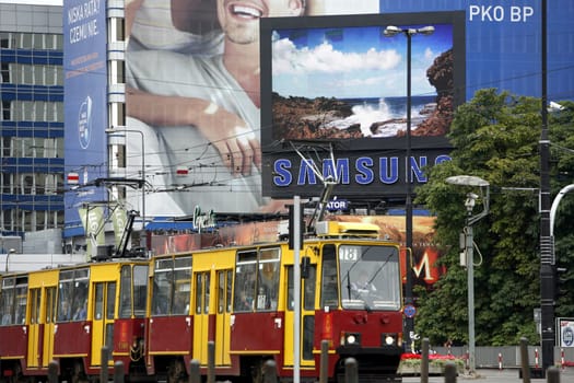 A City Train the modern City of Warsaw in Poland,East Europe.