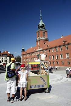 The Zamkowy Square in the old Town in the City of Warsaw in Poland.