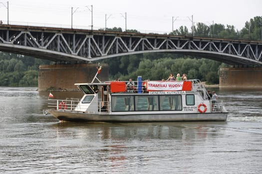 A Bridge and the Wistla River in the City of Warsaw in Poland,East Europe.