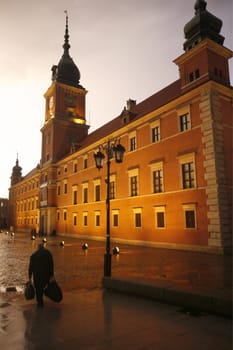 The Zamkowy Square in the old Town in the City of Warsaw in Poland.