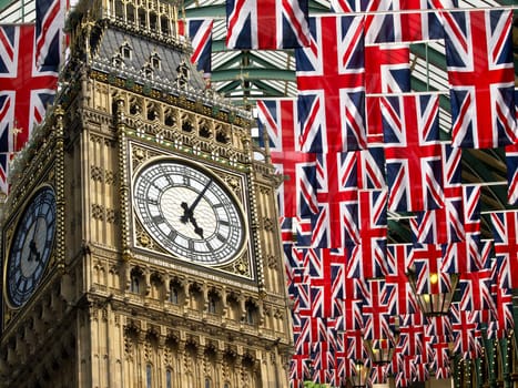 Union jack flags and Big Ben