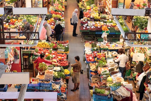 The market in the market hall in the old town of Wroclaw or Wroclaw in the west of Poland.