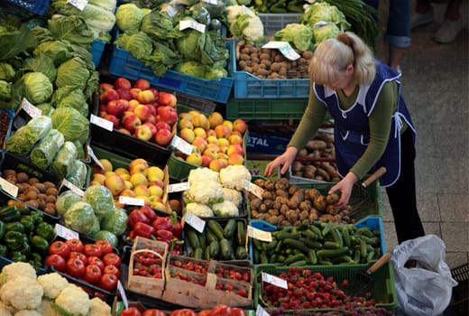 The market in the market hall in the old town of Wroclaw or Wroclaw in the west of Poland.
