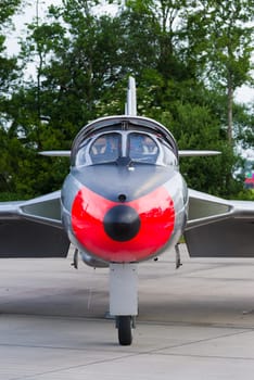 LEEUWARDEN, NETHERLANDS - JUNI 10 2016:  Hawker Hunter T.8C G-BWGL/N-321 fighter at the air force days in Leeuwarden