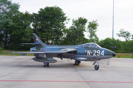 LEEUWARDEN, NETHERLANDS - JUNI 10 2016:  Dutch Hawker Hunter F6A N-294 fighter at the air force days in Leeuwarden