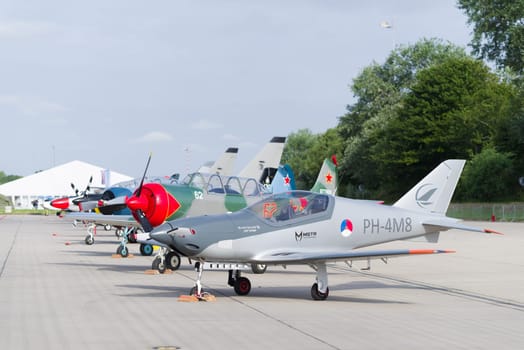 LEEUWARDEN, NETHERLANDS - JUNE 6, 2016: Blackshape Prime BS-100 ultralight aircraft at the Royal Dutch Air Force open days. The aircraft first flew in 2007