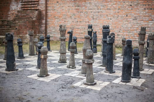 Encient big chess shapes at High old Lubart Castle in Lutsk Ukraine